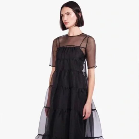 Staud Hyacinth Tiered Black Organza Dress Size Medium - Picture 2 of 4